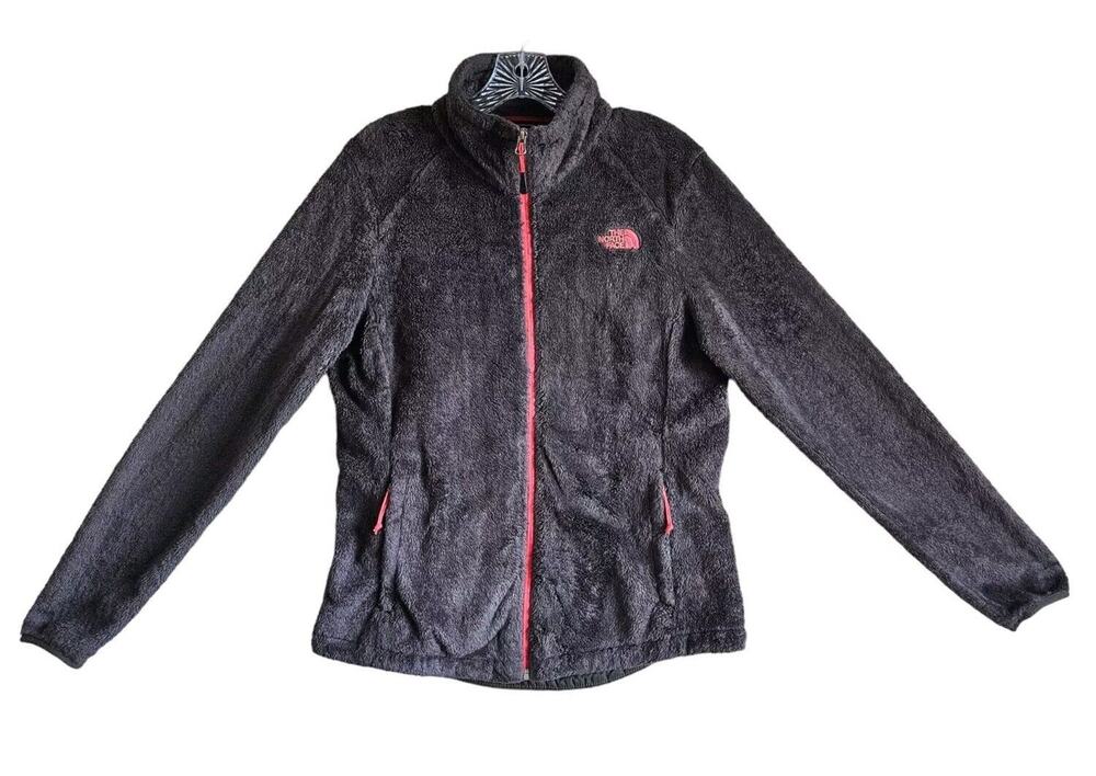 THE NORTH FACE Women's L Jacket Full Zip Olive Green Orange Fuzzy Zip Pockets 40